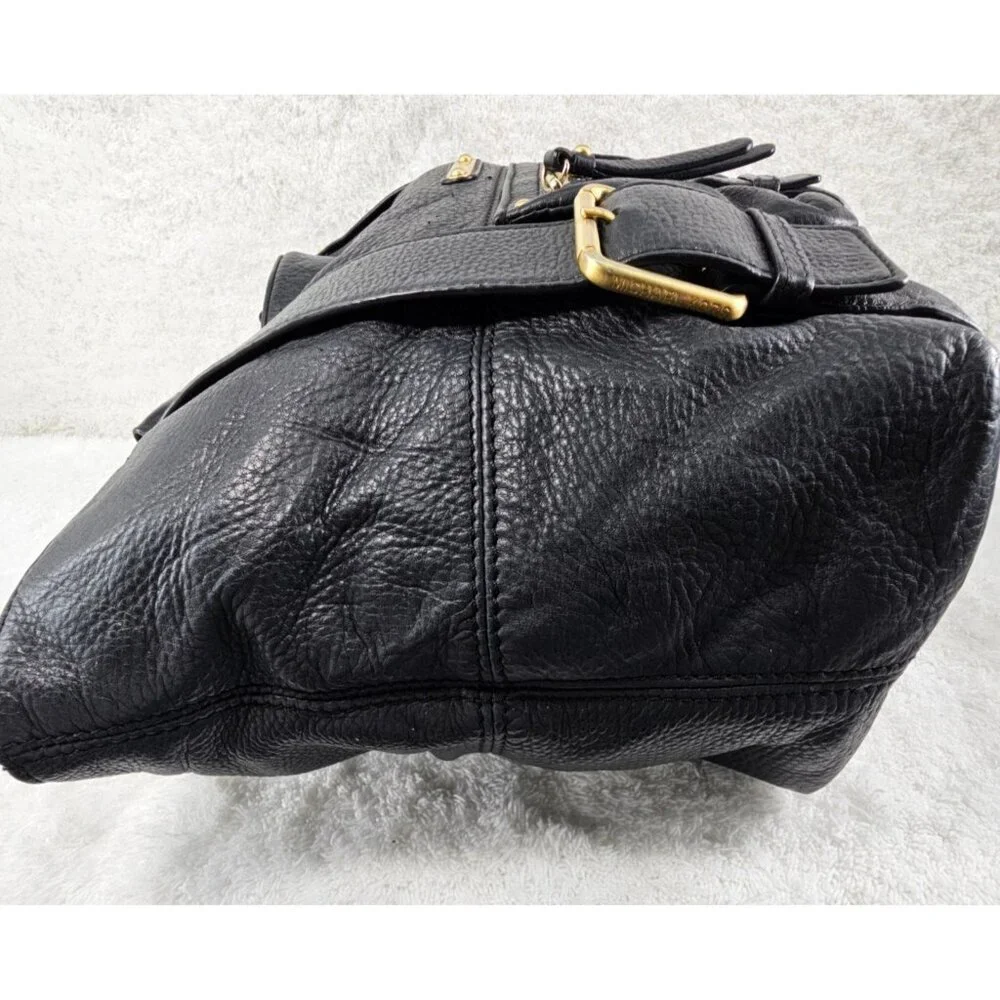 MICHAEL KORS Austin Black Pebble Leather Shoulder Bag Tote Gold Buckle Accents
